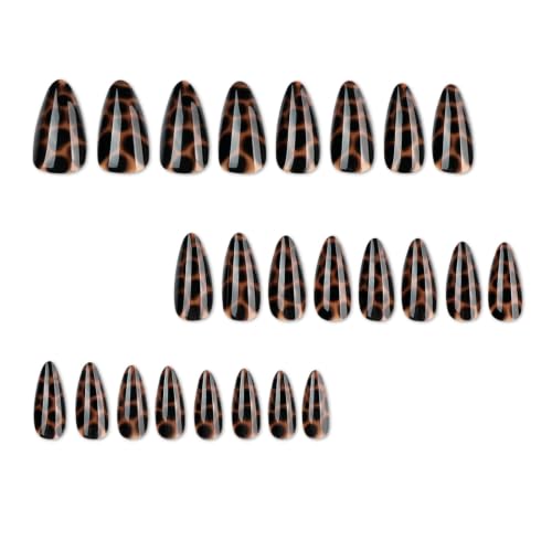 Image of Medium Almond Press on Nails Full Tortoise Shell Amber Fake Nails for Women
