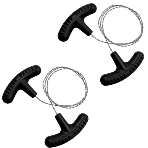 2 cables de sierra de supervivencia al aire libre, herramienta de sierra manual de acero de supervivencia de emergencia de 70 cm para camping, caza, senderismo, pesca (negro)