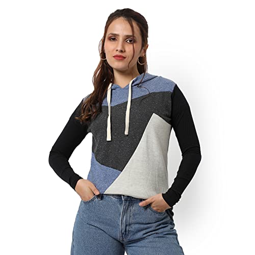 Image of PINACOLADA Women's Double Striped Hoodie with Ribbed Hem for Casual Wear | Hooded Neck | Long Sleeve | Pull On Closure | Cotton Sweatshirt Crafted with Comfort Fit for Everyday Wear