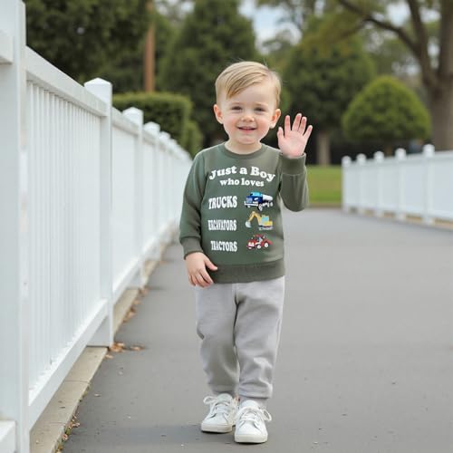 WZTYYDS Toddler Baby Boy Clothes Set Truck Letter Print Crew Neck Long Sleeve Sweatshirt Elastic Pants 2Pcs Fall Outfits2