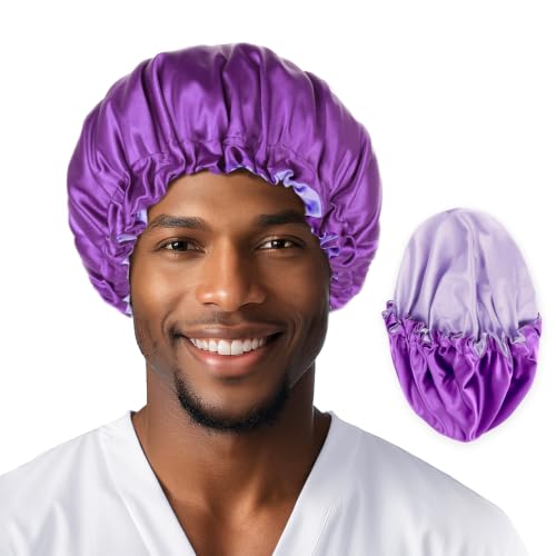 Image of Fittia Men's Satin Bonnet for Short Hair with Adjustable Strap - Sleeping Cap for Fade, Afro & Natural Hair Care, Wave Cap