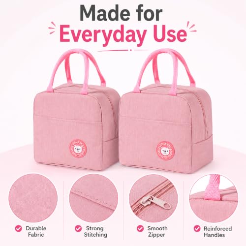 Image of Milton Pack of 2 Thermal Meal Bags with Spacious Compartments, Reusable Lunch Carrier for Work School Travel and Daily Food Organization Needs, (Pink,Pink
