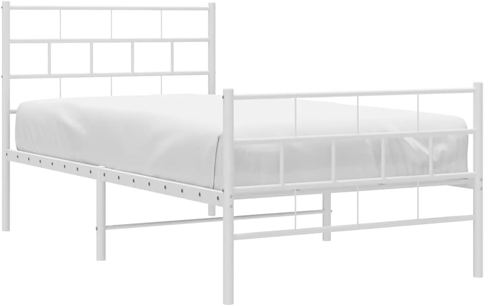 vidaXL 12-Inch White Metal Twin Bed Frame with Headboard & Footboard, Heavy-Duty Slats Support with Under-Bed Storage for Modern Bedroom, No Box Spring Needed & Easy Assembly, No Mattress