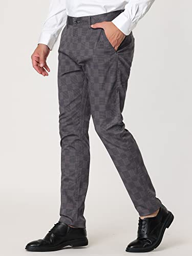 Lars Amadeus Men's Plaid Dress Pants Slim Fit Flat Front Business Check Trousers2