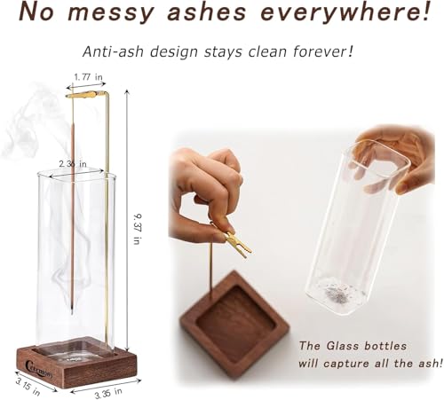 CEREMONY Incense Holder,Wood Incense Holder for Sticks with Glass Ash Catcher,Incense Burner for Meditation Yoga Spa Room Decor - Image 4