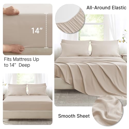 Anluoer California King Comforter Set,Beige Bed in a Bag 7 Piece,Bedding Set with Soft Down Alternative Fill,Bed Set Includes Comforter, Fitted Sheet, Flat Sheet,Pillowcases and Shams