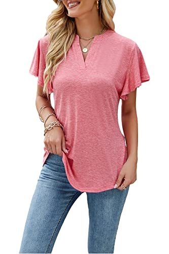 SMENG T-shirt à manches courtes uni pour femme, a-rose, L Cover