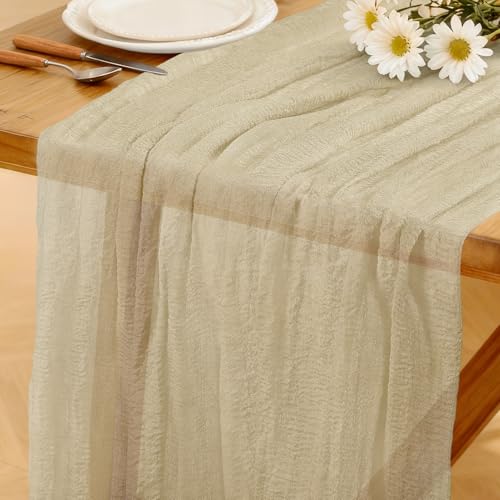 Mode Boho Tischläufer Hellbeige 280 X 80 cm Tischläufer aus Käsetuch Waschbar Rustikaler Läufer für Hochzeit Silvesterparty Babyparty Brautparty Küche Tisch Dekoration