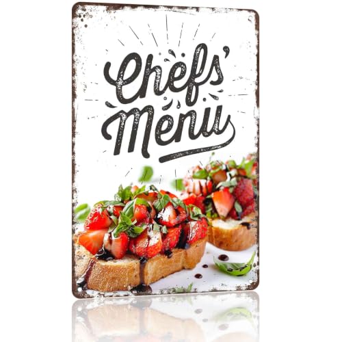 Strawberry Bruschetta Chefs' Menu Metal Sign 8x12 Inch for Kitchen Decor