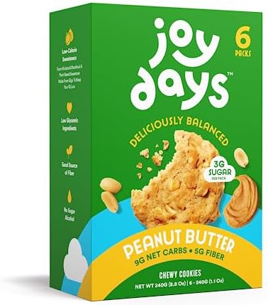 Joydays Soft-Baked, Low Sugar Peanut Butter, 6-Pack - 9g Net Carbs, 5g Fiber & 3g Sugar | Good Source of Fiber, Low Glycemic Ingredients, No Sugar Alcohols (12 Cookies)
