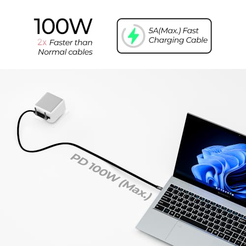 Image of Zebronics Wattz 100CC2 Type-C to Type-C Cable, 1.5m Braided, 100W PD, 5A Fast Charging, 480Mbps Data Transfer, Charge & Sync, Phone Holder, Mobile, Tablet & Laptop Compatible (Black)