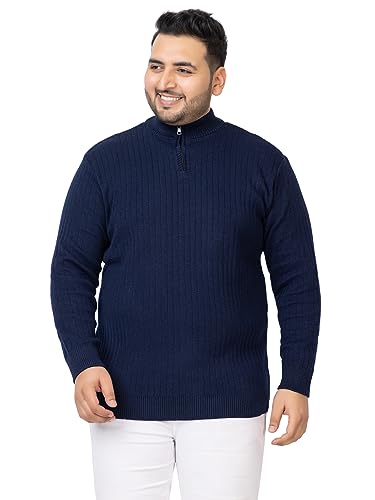 Image of Kvetoo Plus Size Men High Neck Zipper Full Sleeve Woolen Winter Sweater