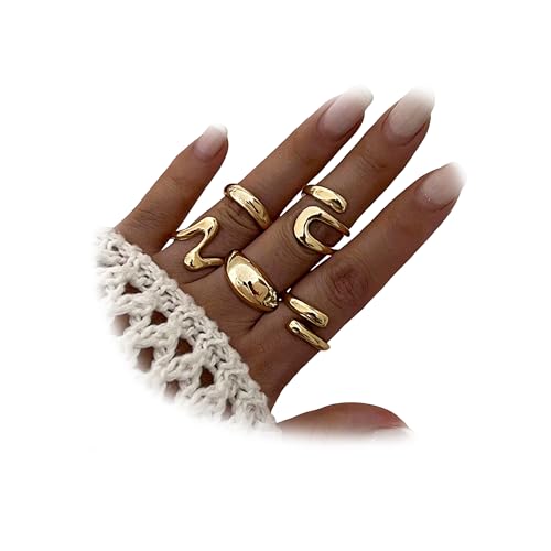 YEEZII Chunky Gold Rings for Women Non Tarnish, 18K Gold Plated Stackable Thumb Ring, Statement...