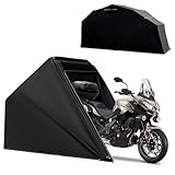 IRILIA Motorcycle Storage Shelter Shed 4.5x11FT Motorcycle Garage Tent Heavy Duty Vehicle Motorcycle Shed with 600D Oxford Fabric Cover with 2 Roll-Up Side Windows (Black, L Size)