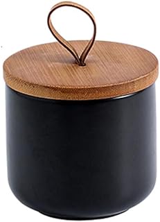 MilkyWay Ceramic Food Storage Jar, Storage Canisters with Airtight Seal Bamboo Lid Modern Design Seal Damp-Proof Kitchen Jar for Coffee, Tea, Spice and More (Black 260ml)