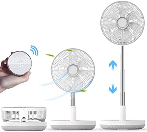 Portable Pedestal Fan with Touch Remote Control, Super Quiet DC Motor and Automatic Oscillation. Foldable Fan with Adjustable Height, Smart Temperature Control System, Rechargable Cordless Fan