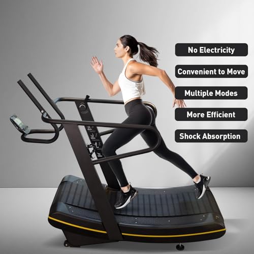 Image of Novastra Curved Manual Treadmill, Non-Electric Fitness Equipment with 8-Level Resistance Adjustment and LCD Display, Cardio and Anaerobic Training Machine for Home Gym Use