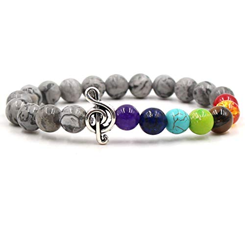 Steinarmband, Naturstein -Perlenarmband, farbenfrohe Chakra -Yoga -Perlen elastisches Armband grau Bild Steinnoten Armband, personalisierte Kleidungszubehör Schmuck