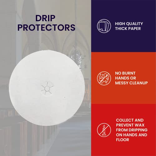 Exquizite 104 Drip Protectors/Candle Bobeches For Devotional Candlelight Vigils, Church Service, Memorial Service, Mass, Ceremonies - Box Of 104 Drip Protectors/Paper Bobeches, White 3" Diameter #TOP6