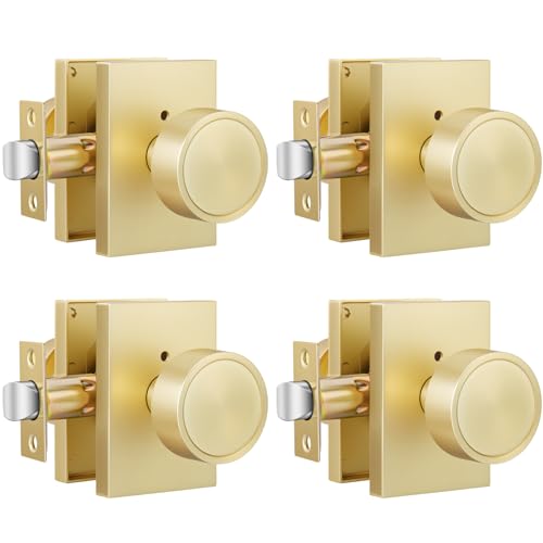 Goldenwarm Gold Interior Door Knobs Privacy, Rectangular Zinc-Alloy 4 Pack