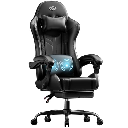 Image of HLDIRECT Gaming Chair, Ergonomic Video Game Seat with 360 Swivel & Lumbar Massage, Computer Chair PU Leather Cushion for Adults Home /Office Use (Black)