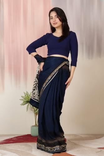 Image of Mlada V-Neck Stretchable Saree Blouse Top for Women | Slim Fit 3 /4th Sleeves Solid Cotton Blouses | Readymade Saree Blouses for Women Festive & Ethnic | Blouse Crop Top