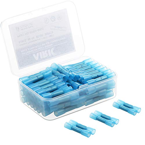 AIRIC Heat Shrink Butt Connectors 80pcs 16-14AWG Waterproof Butt Connector Heat Shrink Marine Automotive Electrical Straight Wire Crimp Connectors Blue
