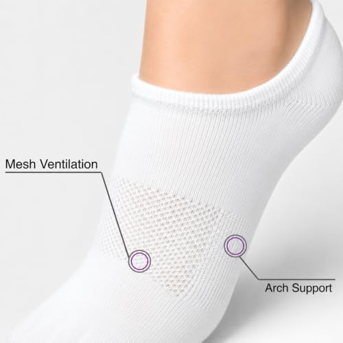 Image of Soxsense No Show Toe Socks Premium Cotton for Women, Align Toes Five Finger Liner Low Cut Thin Socks for Bunion, (4 Pairs)