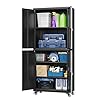 Yizosh metal garage storage cabinet with locking doors and adjustable shelves rolling tool storage cabinet with 4 wheels 73 steel locking cabinet for garage warehouse black  urban country home decor