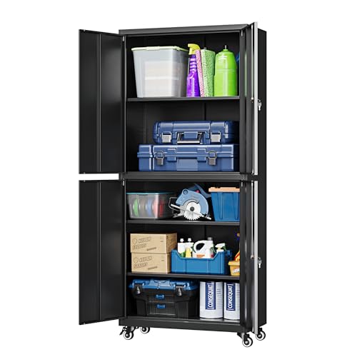 Yizoshmetalgaragestoragecabinetwithlockingdoorsandadjustableshelvesrollingtoolstoragecabinetwith4wheels73steellockingcabinetforgaragewarehouseblack Urban Country Home Decor Yizosh metal garage storage cabinet with locking doors and adjustable shelves rolling tool storage cabinet with 4 wheels 73 steel locking cabinet for garage warehouse black urban country home decor