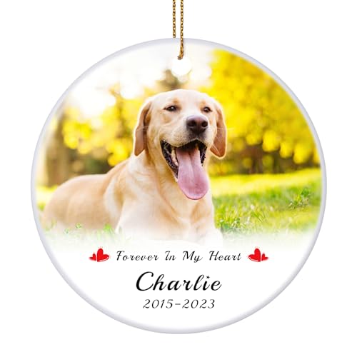Personalized Pet Memorial Gifts - Custom Photo, Name & Dates Dog Ornament