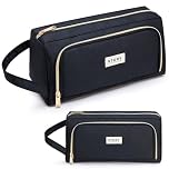 KALIDI Large Pencil Case for Girls and Boys Waterproof - Cute Pencil Case for Girls Secondary School Big Capacity Pencilcase with Zipper & Compartments Aesthetic Pencil Pouch for Women, Black