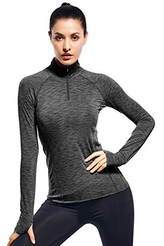 1/2 Zip Pullover Women Athletic Running Long Sleeve Shirt Workout Yoga Tops with Thumb Hole(XS,Black/Grey) 1/2 Zip Pullover Women Athletic Running Long Sleeve Shirt Workout Yoga Tops with Thumb Hole(XS,Black/Grey)