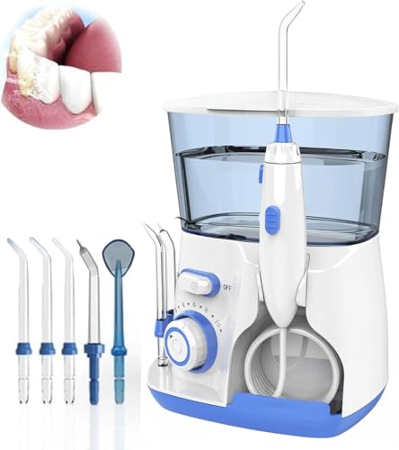 Yobuisg ジェットウォッシャー 口腔洗浄器 歯 ジェット ウォッシャー 据え置き式 トゥースジェット しかん洗浄機 10圧力レベル水歯クリーナー家族のための5つのウォータージェットチップ 歯のクリーニングのための800ML ADA承認