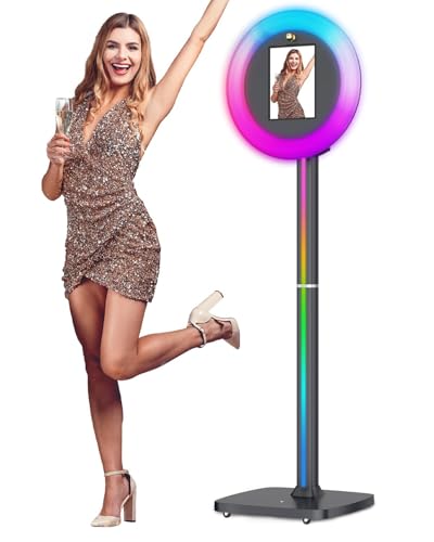 Portable Photo Booth Compatible with Any Ipad,Photo Booth Stand Shell with CyraTok PhotoBooth Free VIP Member and APP Control,Perfect for Parties,Wedding and Events(Black)