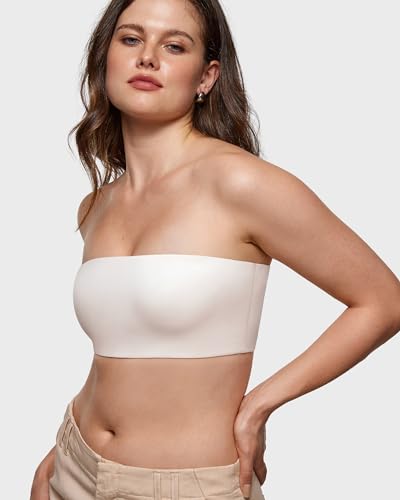 Image of INLYRIC Women's Inbarely Strapless Bandeau Bra Bralette Tube Top Seamless Comfortable Stretchy Non Padded Bras Tops