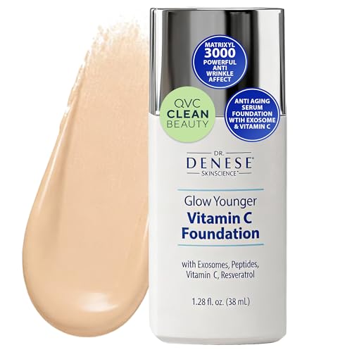 Dr. Denese Glow Younger Vitamin C Foundation 1.28 oz – Lightweight Coverage for Radiant & Youthful Glow – Natural Finish Makeup with Vitamin C, Exosomes, Matrixyl 3000 Peptides & Resveratrol (Light)