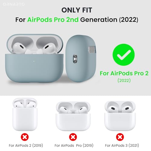 ORNARTO Kompatibel mit AirPods Pro 2 Hülle 2022, Schützende Flüssig Silikon Hülle für AirPods Pro 2 2022 Hybrid Skin Front LED Sichtbar Silikon Hülle Agavengrün