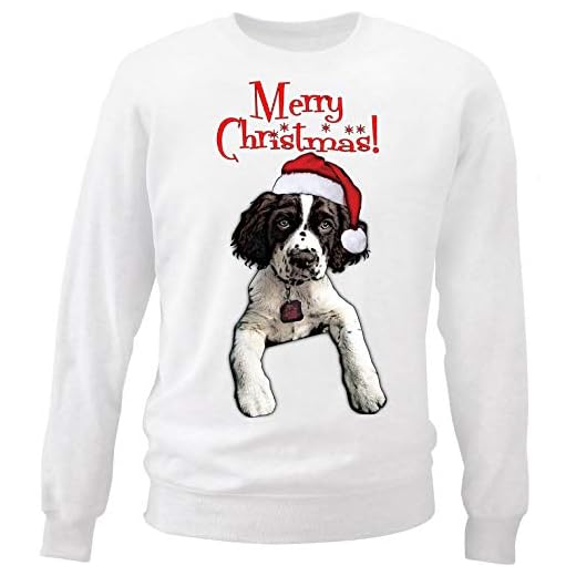 teesquare1st mäns god jul engelsk vår spaniel jultomte vit tröja