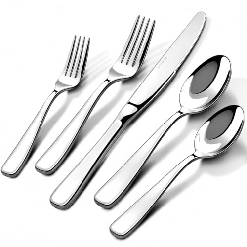Image of Silverware Set for 12, 60 Piece HEAVY DUTY 18 /10 Stainless Steel Flatware Utensils Cutlery Set, Mirror Polished knives Forks and Spoons Silverware Sets,Dishwasher Safe for Dinner Wedding Party
