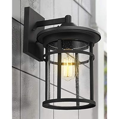 Emliviar Outdoor Lights Wall Mount Fixture, 14 inch Exterior Wall Sconce, Black Finish with Seeded Glass, 01A085W BK 41MJal4mtCL. SS400
