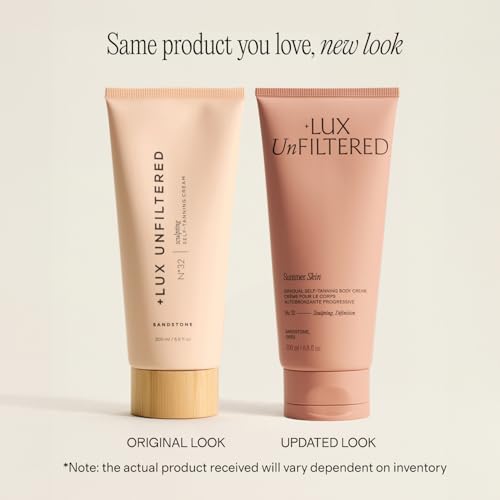 Image of + Lux Unfiltered N32 Summer Skin Body Sculpting Gradual Tanning Lotion - Self Tanner Firming Body Lotion with Peptides & Caffeine - Firms & Tones Skin - Vegan & Cruelty-Free Sunless Tanner, Sandstone