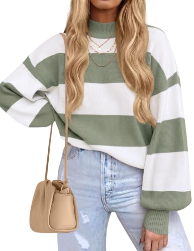 Image of ZESICA Women's 2026 Fall Striped Pullover Sweaters Tops Fashion Outfits