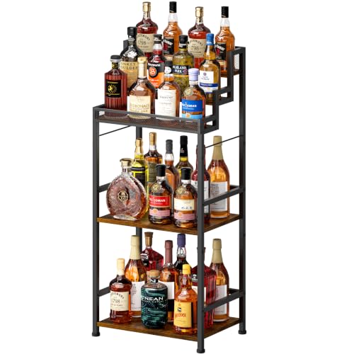 5-Tier Trapezoidal Liquor Cabinet Bar for Home, Stepped Wine Rack Freestanding Floor, Corner Syrup & Whiskey Stand, Large-Capacity Alcohol Bottle Storage Display Shelf Living Room, Patent Pending