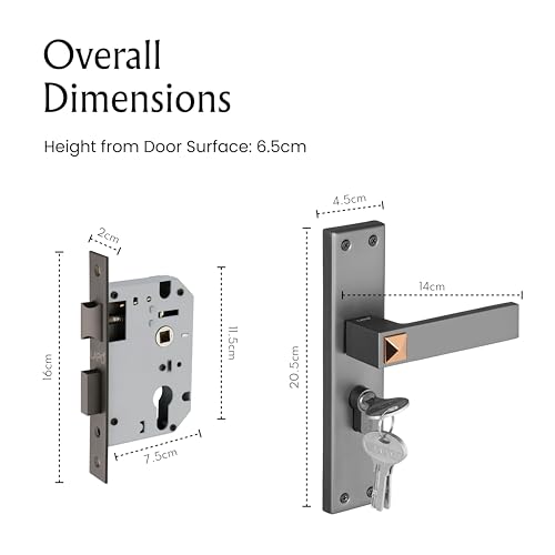 Image of LAPO Mortise Door Lock for Home Main Door & Bedroom with Handle | Heavy-Duty 60mm Cylinder | Left-Right Fit 30-50mm Door Home Office Hotel | 3 Brass Keys | 45x45mm Body | Black Finish | CY-132