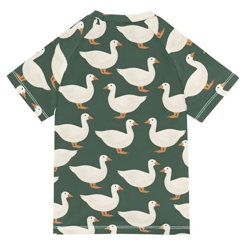 ALAZA Kids Rash Guard Boys Toddler Swim Shirts Short Sleeve White Duck Green UPF 50+ 3T2