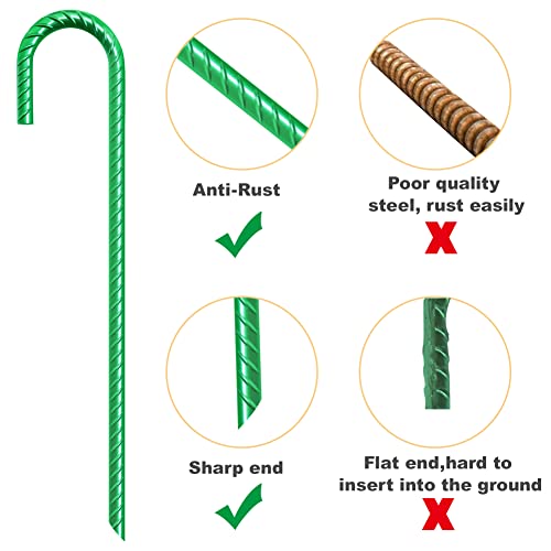Image of Eurmax USA 4 Pack Rebar J-Shape Groud Stakes, Heavy Duty Ground Anchors, Windproof Anti-Flip Metal Tent Pegs for Trampoline,Soccer Goals, Fences and Outdoor Playsets