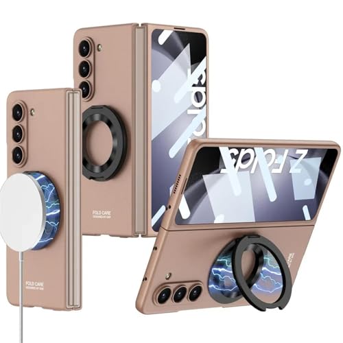 Coque Samsung Z Fold 6 rose avec film écran et support magnétique induction