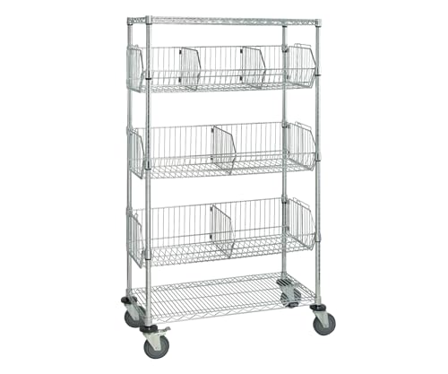 Quantum Storage Systems M2436BC6C 5-Tier Mobile Wire Basket Unit with 3 Baskets, Chrome Finish, 24