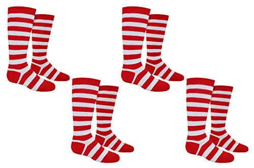 Everything Legwear Rugby Socks (Youth) - Striped Knee High Sport Novelty Socks - Fits Shoe Size: 9-3 (Kids) (Red)